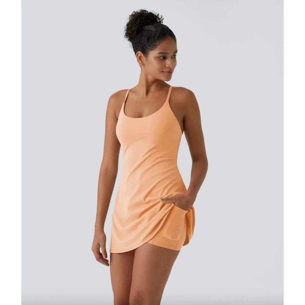 Halara SoftlyZero Plush Backless Active Dress Size M Apricot Sherbet Active - Picture 1 of 12